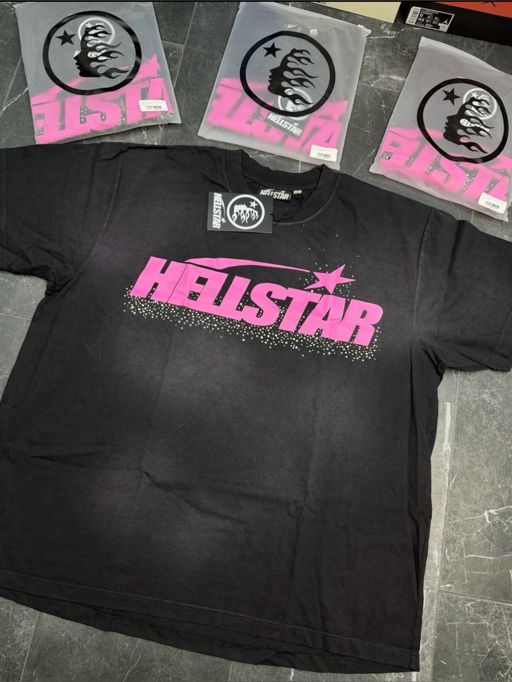 Hellstar Graphic Tee in Black with Pink Logo